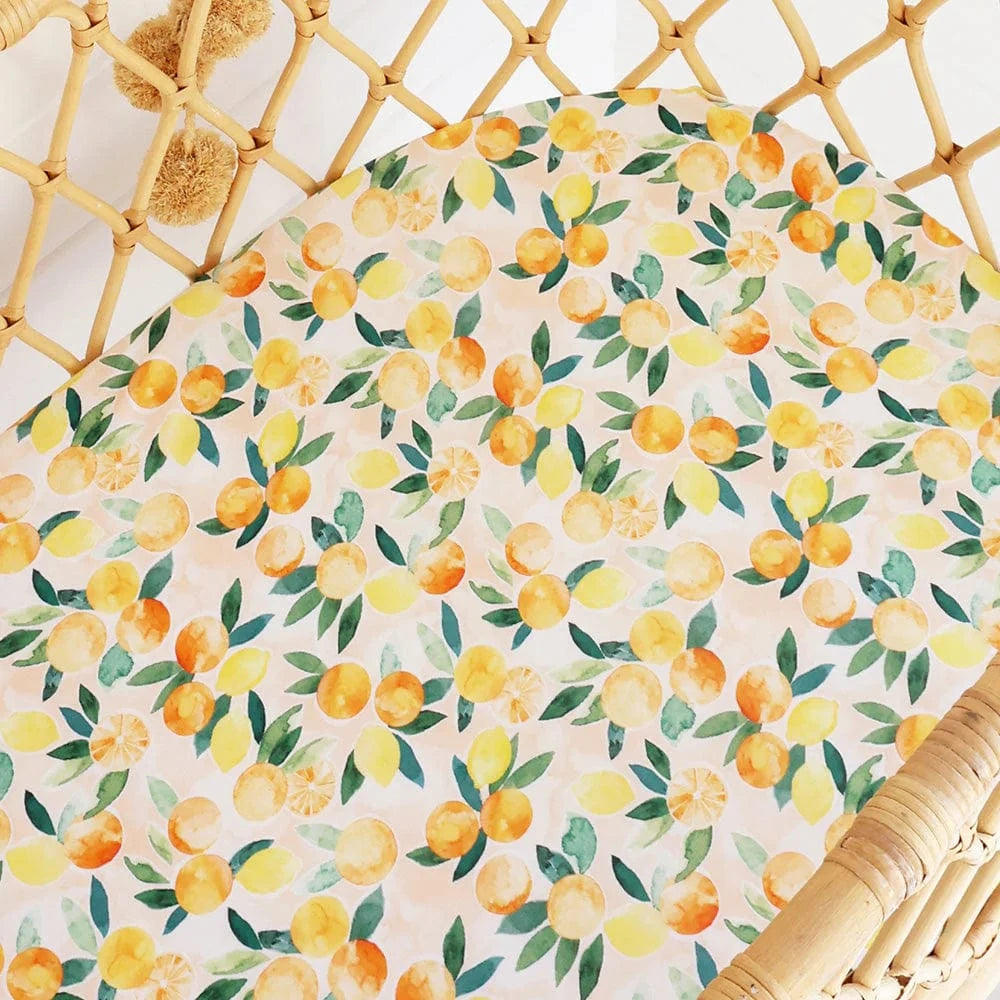 Snuggle Hunny Kids Linen Sheets Sunny Citrus Organic Bassinet Sheet / Change Pad Cover