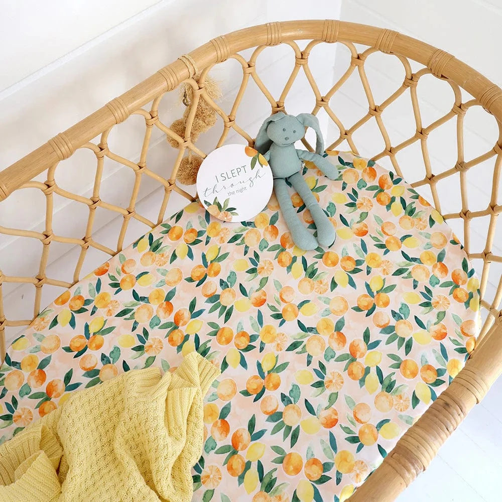 Snuggle Hunny Kids Linen Sheets Sunny Citrus Organic Bassinet Sheet / Change Pad Cover