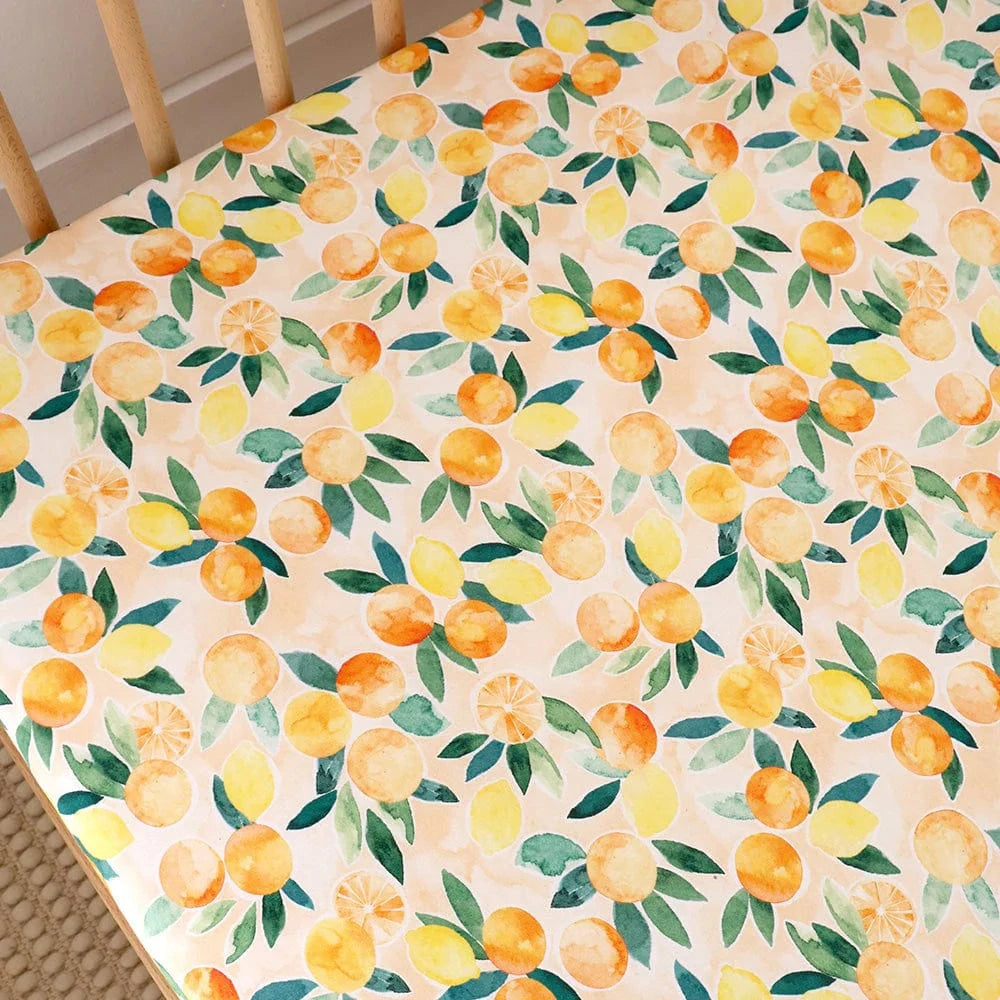Snuggle Hunny Kids Linen Sheets Sunny Citrus Organic Fitted Cot Sheet