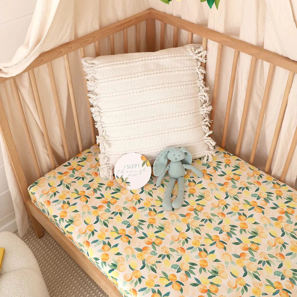 Snuggle Hunny Kids Linen Sheets Sunny Citrus Organic Fitted Cot Sheet