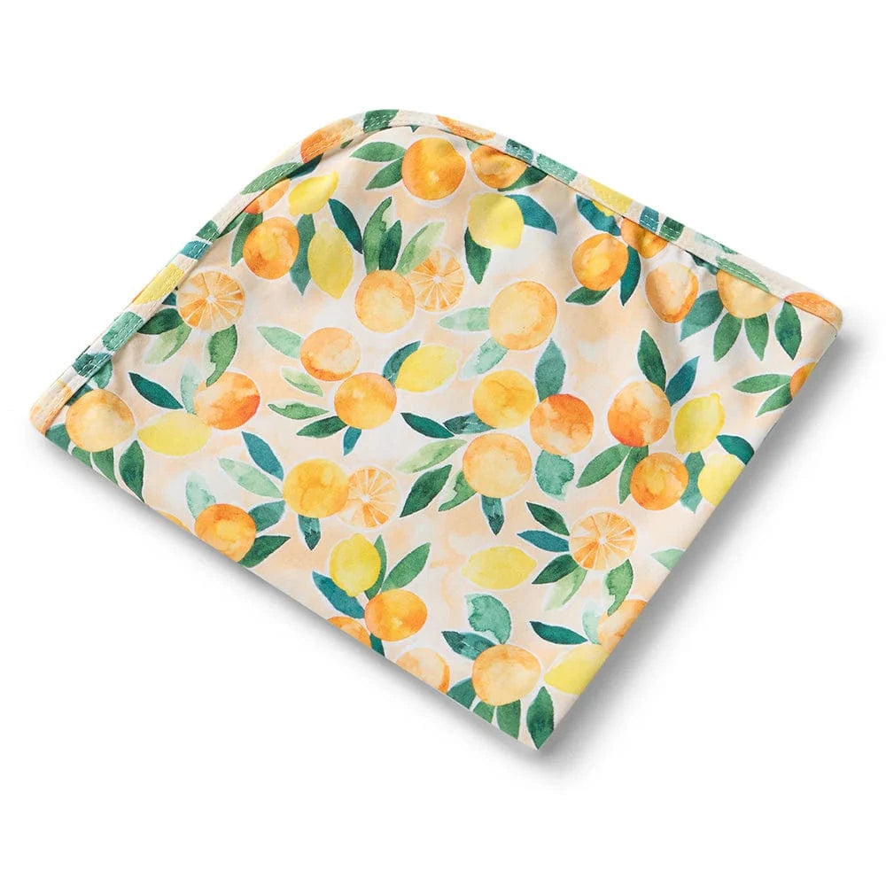 Snuggle Hunny Kids Linen Sheets Sunny Citrus Organic Jersey Wrap & Beanie Set