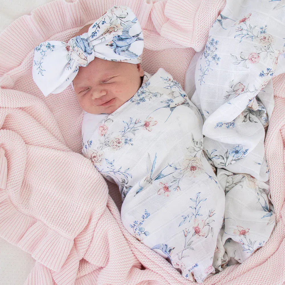 Snuggle Hunny Kids Linen Sheets Sweet Swallows Organic Muslin Wrap