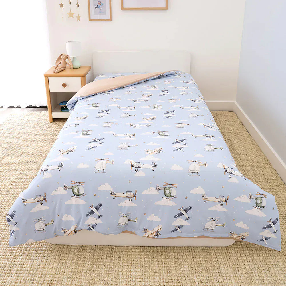 Snuggle Hunny Kids Linen Sheets Taking Flight Organic Cotton Quilt Cover - Single Bed