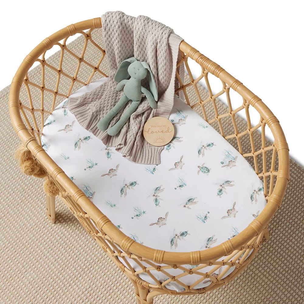 Snuggle Hunny Kids Linen Sheets Turtle Organic Bassinet Sheet / Change Pad Cover