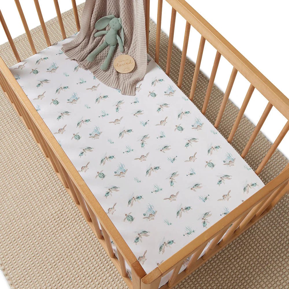 Snuggle Hunny Kids Linen Sheets Turtle Organic Fitted Cot Sheet