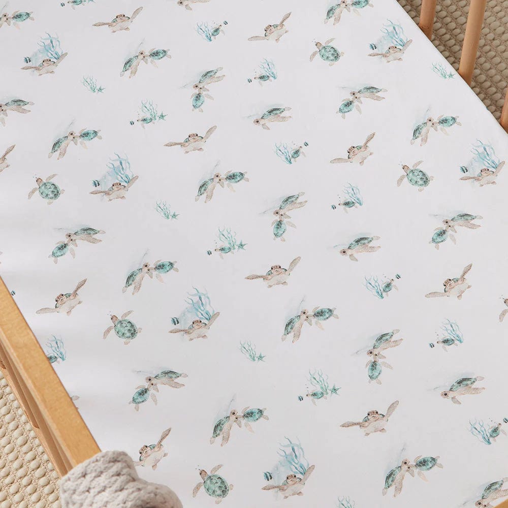 Snuggle Hunny Kids Linen Sheets Turtle Organic Fitted Cot Sheet