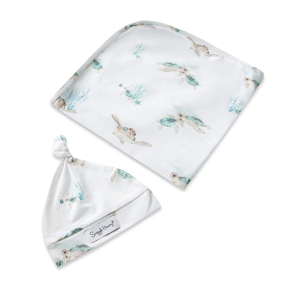 Snuggle Hunny Kids Linen Sheets Turtle Organic Jersey Wrap & Beanie Set