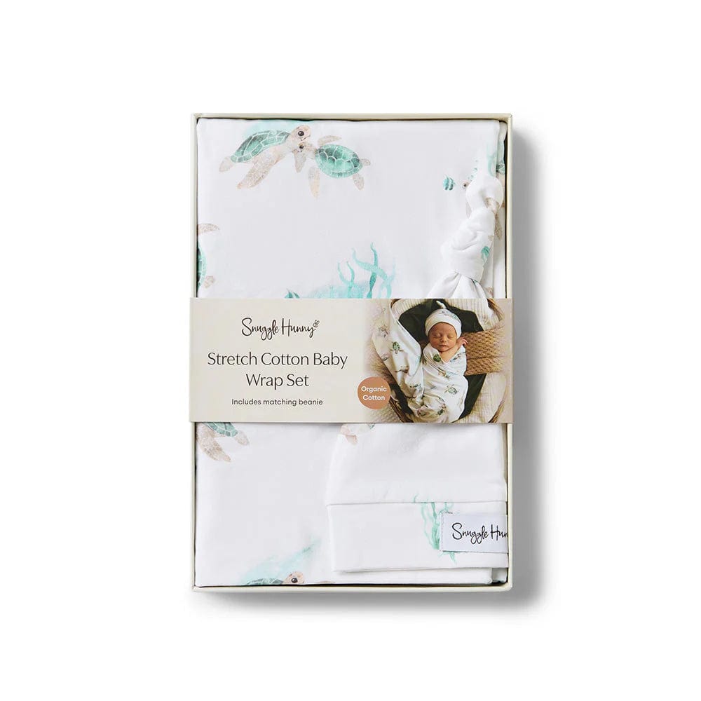 Snuggle Hunny Kids Linen Sheets Turtle Organic Jersey Wrap & Beanie Set