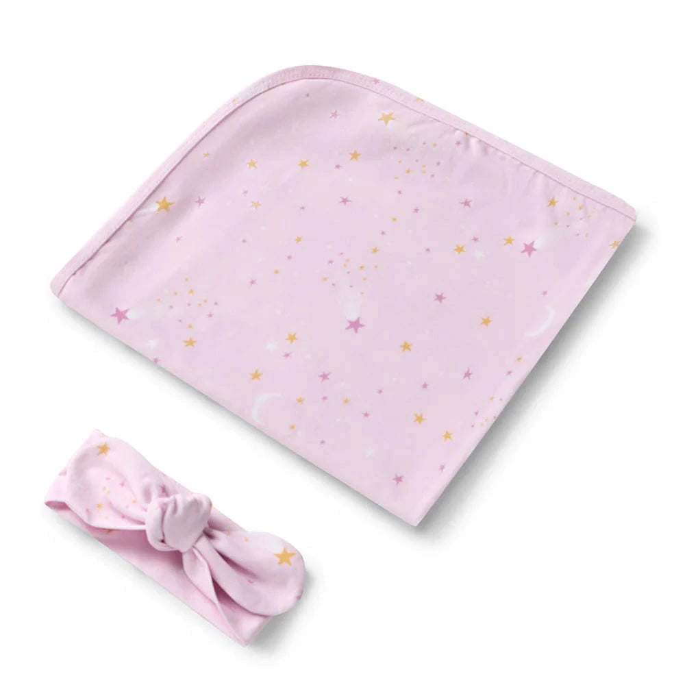 Snuggle Hunny Kids Linen Sheets Twinkle Organic Jersey Wrap & Topknot Set