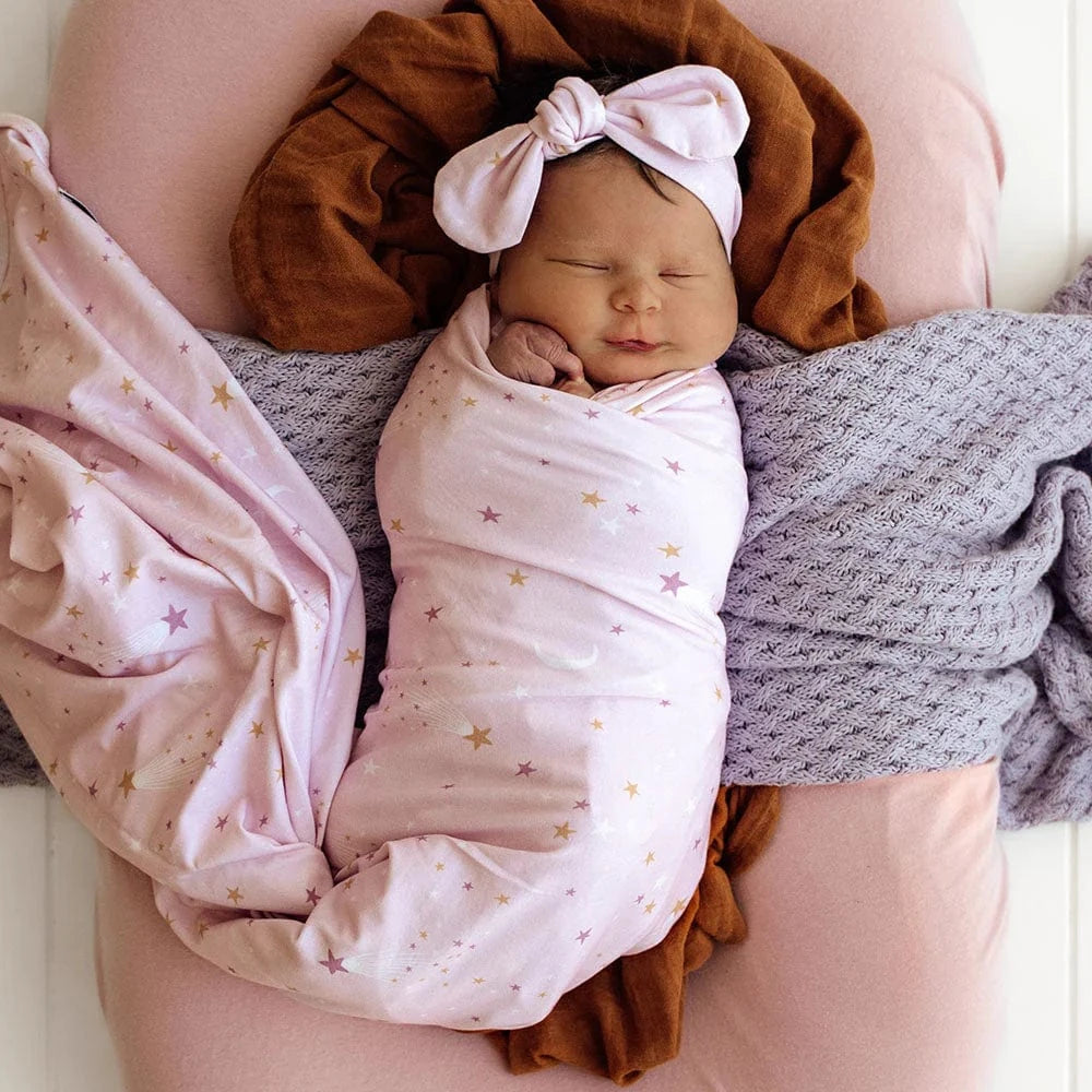 Snuggle Hunny Kids Linen Sheets Twinkle Organic Jersey Wrap & Topknot Set