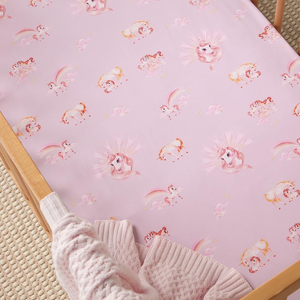Snuggle Hunny Kids Linen Sheets Unicorn Organic Fitted Cot Sheet