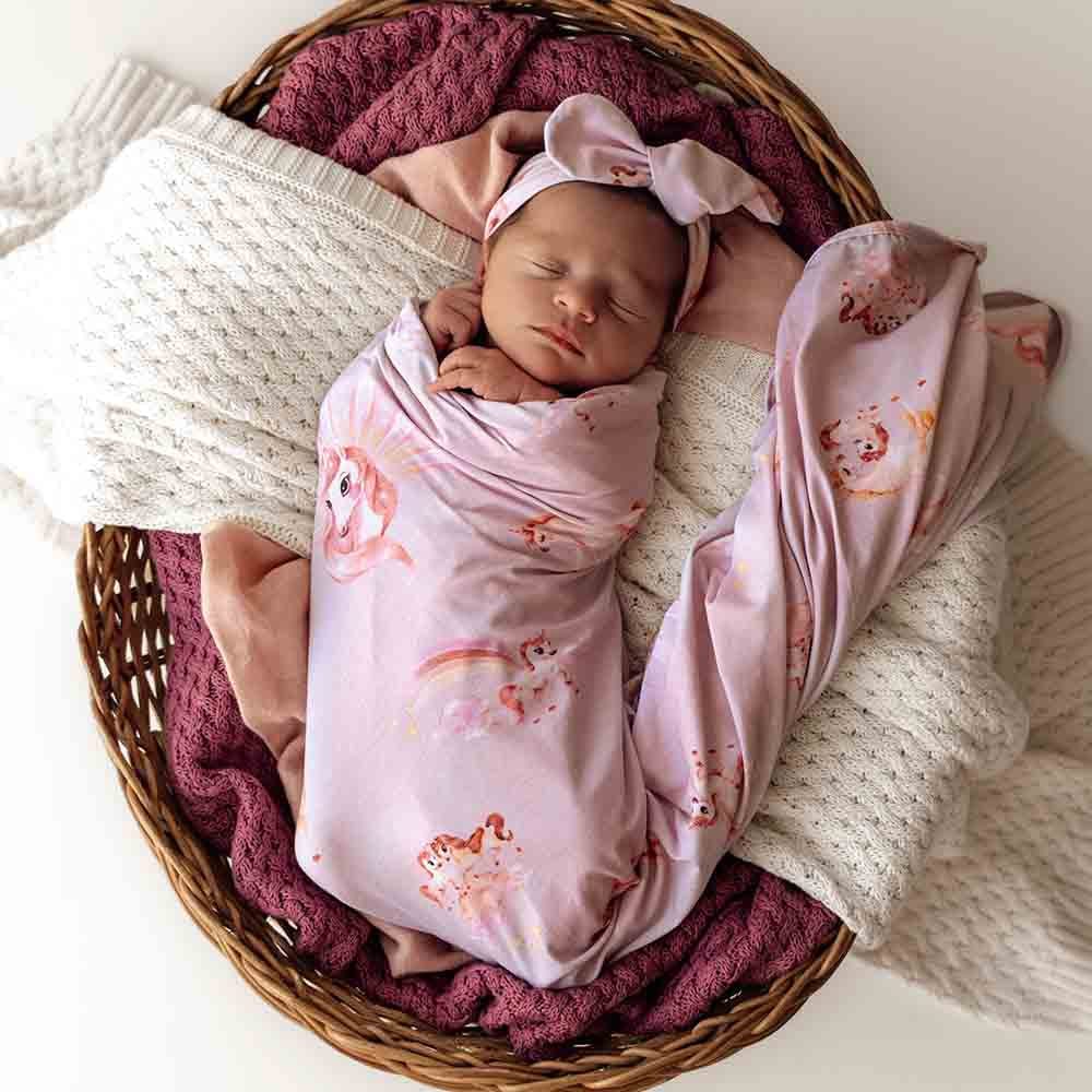 Unicorn Organic Jersey Wrap & Topknot Set - Parnell Baby Boutique