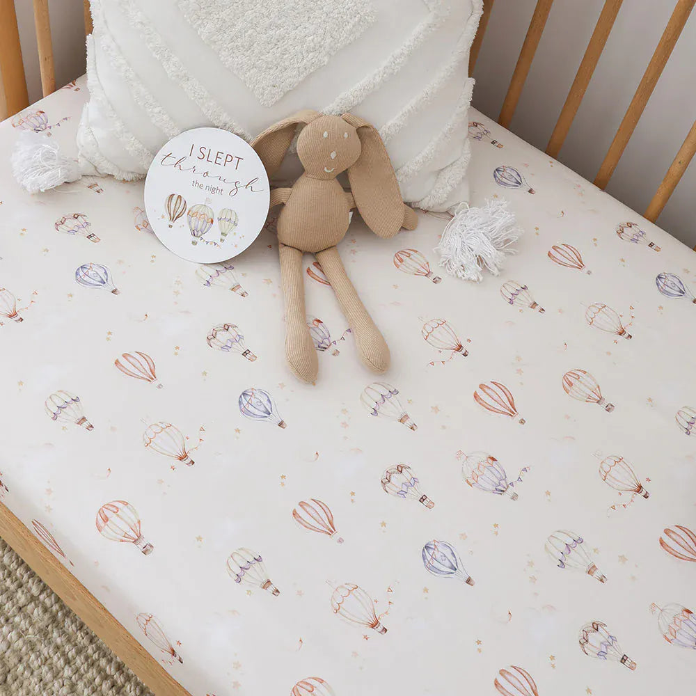 Snuggle Hunny Kids Linen Sheets Up & Away Organic Fitted Cot Sheet