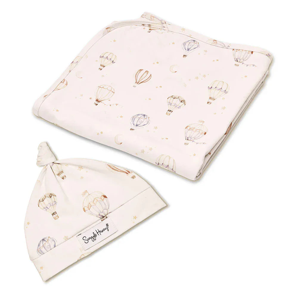 Snuggle Hunny Kids Linen Sheets Up & Away Organic Jersey Wrap & Beanie Set