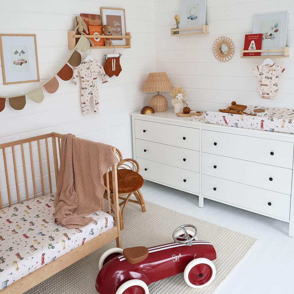 Snuggle Hunny Kids Linen Sheets Vintage Cars Bassinet Sheet / Change Pad Cover