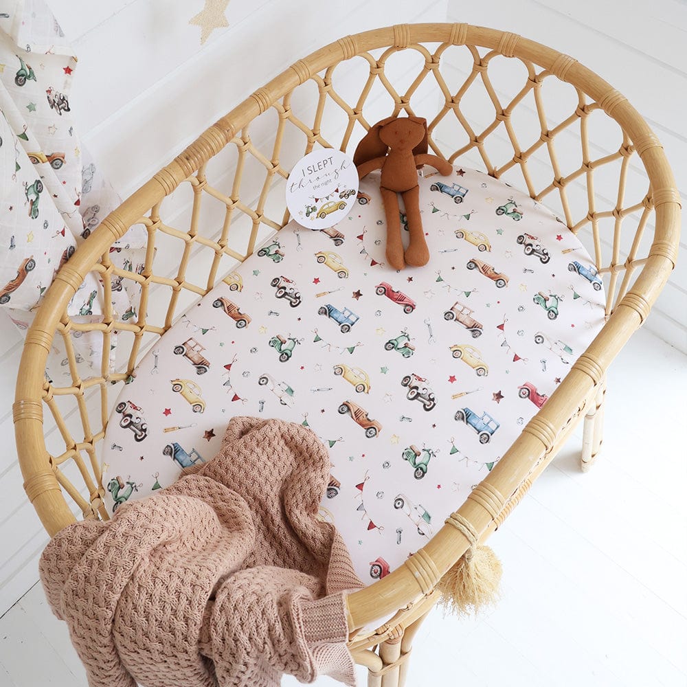 Snuggle Hunny Kids Linen Sheets Vintage Cars Bassinet Sheet / Change Pad Cover