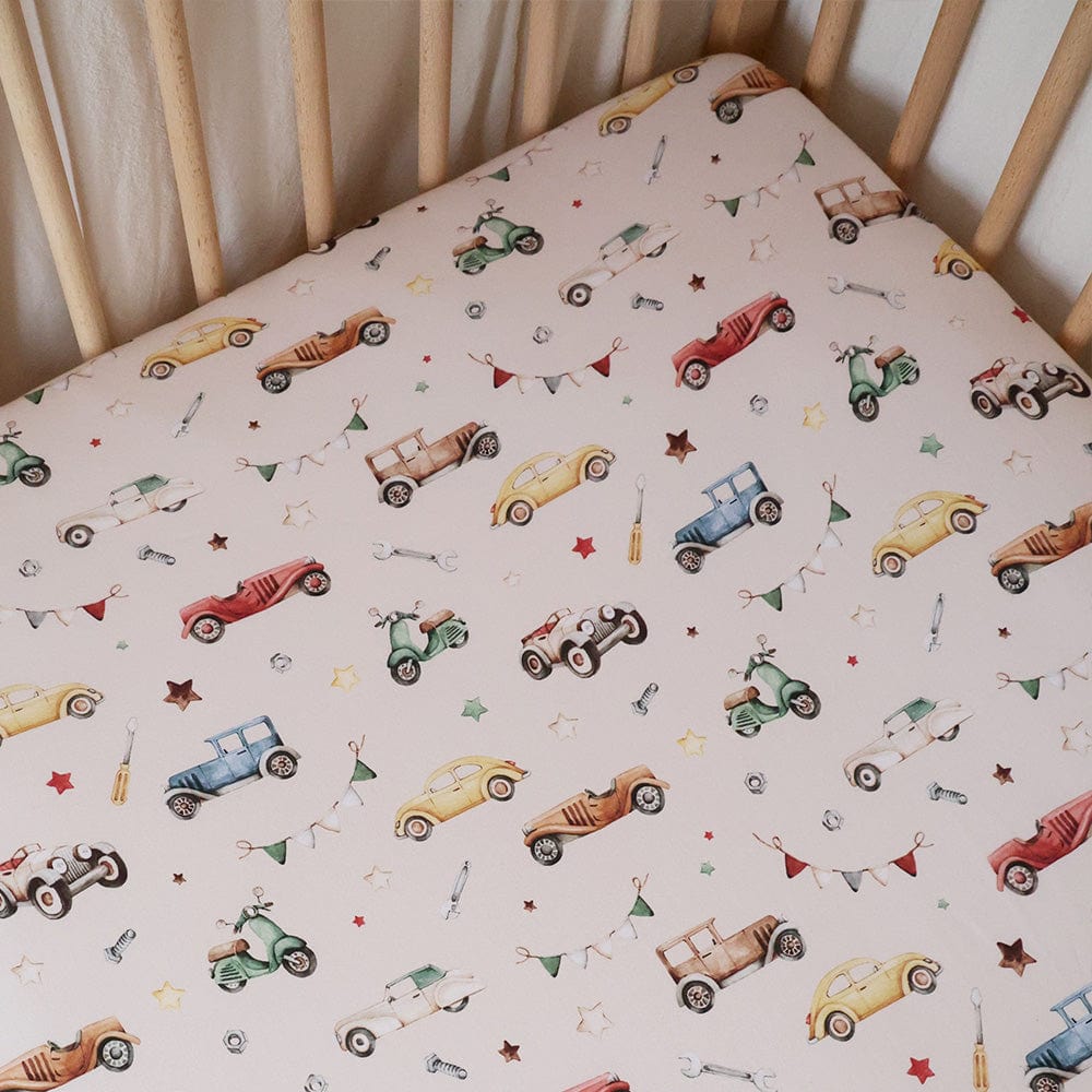 Snuggle Hunny Kids Linen Sheets Vintage Cars Organic Cot Sheet