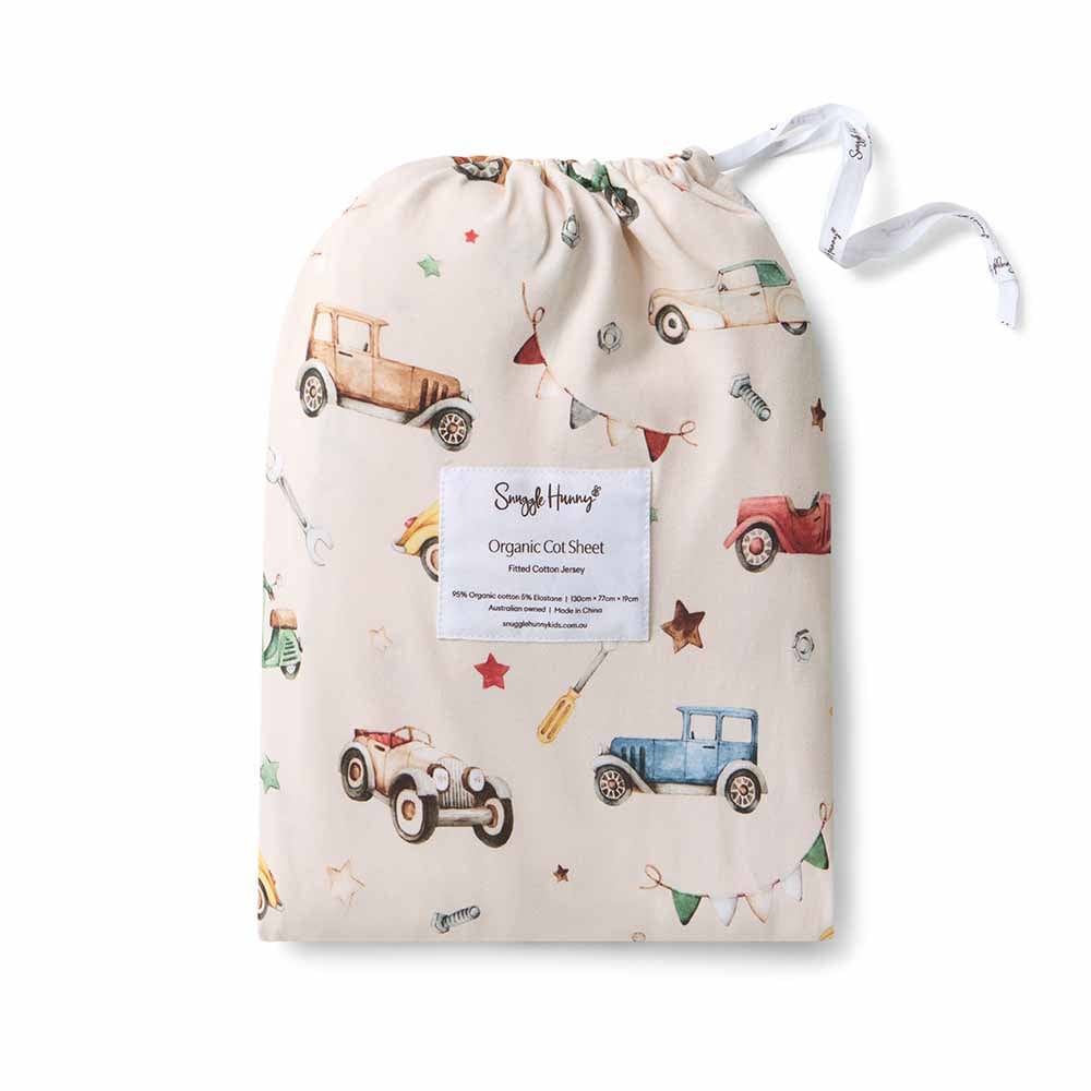 Snuggle Hunny Kids Linen Sheets Vintage Cars Organic Cot Sheet