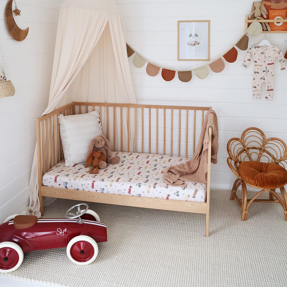 Snuggle Hunny Kids Linen Sheets Vintage Cars Organic Cot Sheet