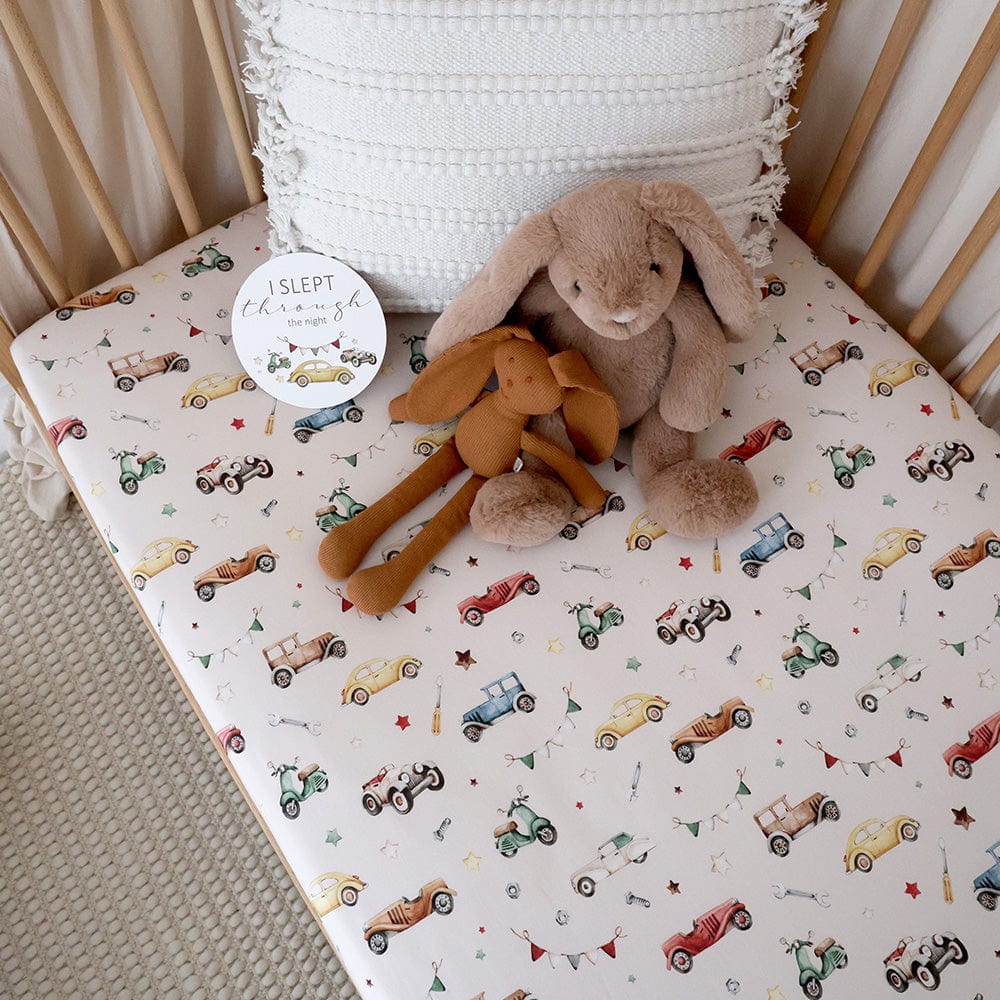 Snuggle Hunny Kids Linen Sheets Vintage Cars Organic Cot Sheet