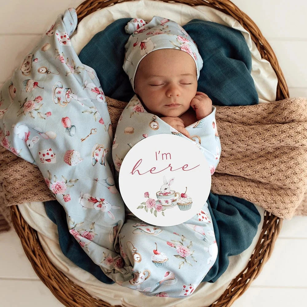 Snuggle Hunny Kids Linen Sheets White Rabbit Organic Jersey Wrap & Beanie Set