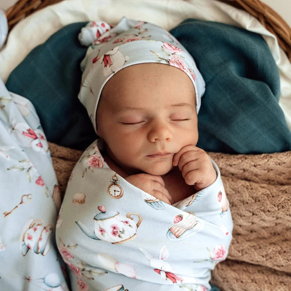 Snuggle Hunny Kids Linen Sheets White Rabbit Organic Jersey Wrap & Beanie Set