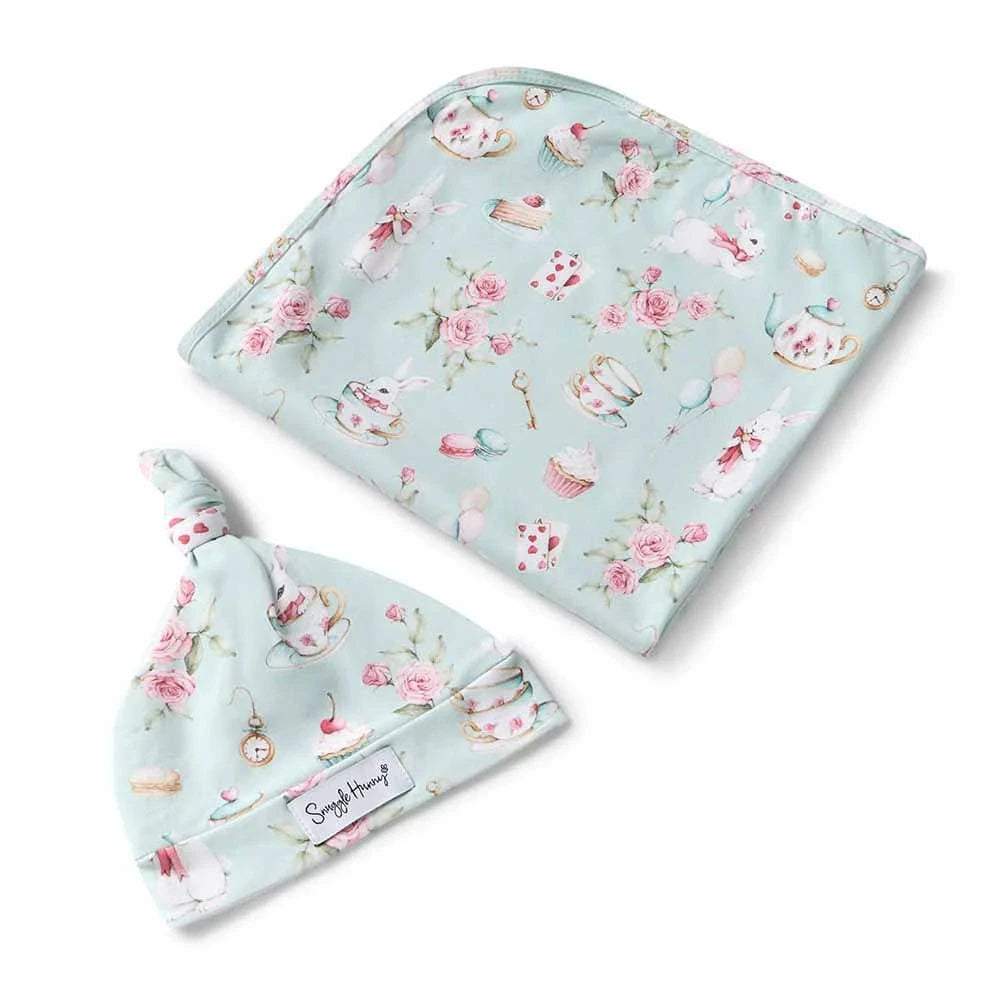 Snuggle Hunny Kids Linen Sheets White Rabbit Organic Jersey Wrap & Beanie Set