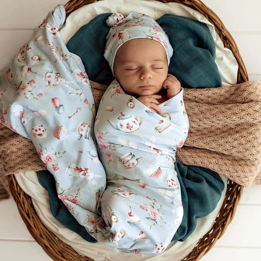 Snuggle Hunny Kids Linen Sheets White Rabbit Organic Jersey Wrap & Beanie Set