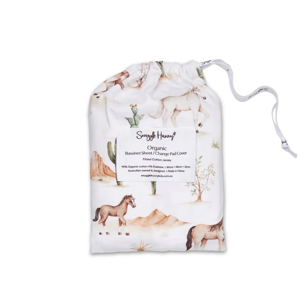 Snuggle Hunny Kids Linen Sheets Wild Horses Organic Bassinet Sheet / Change Pad Cover