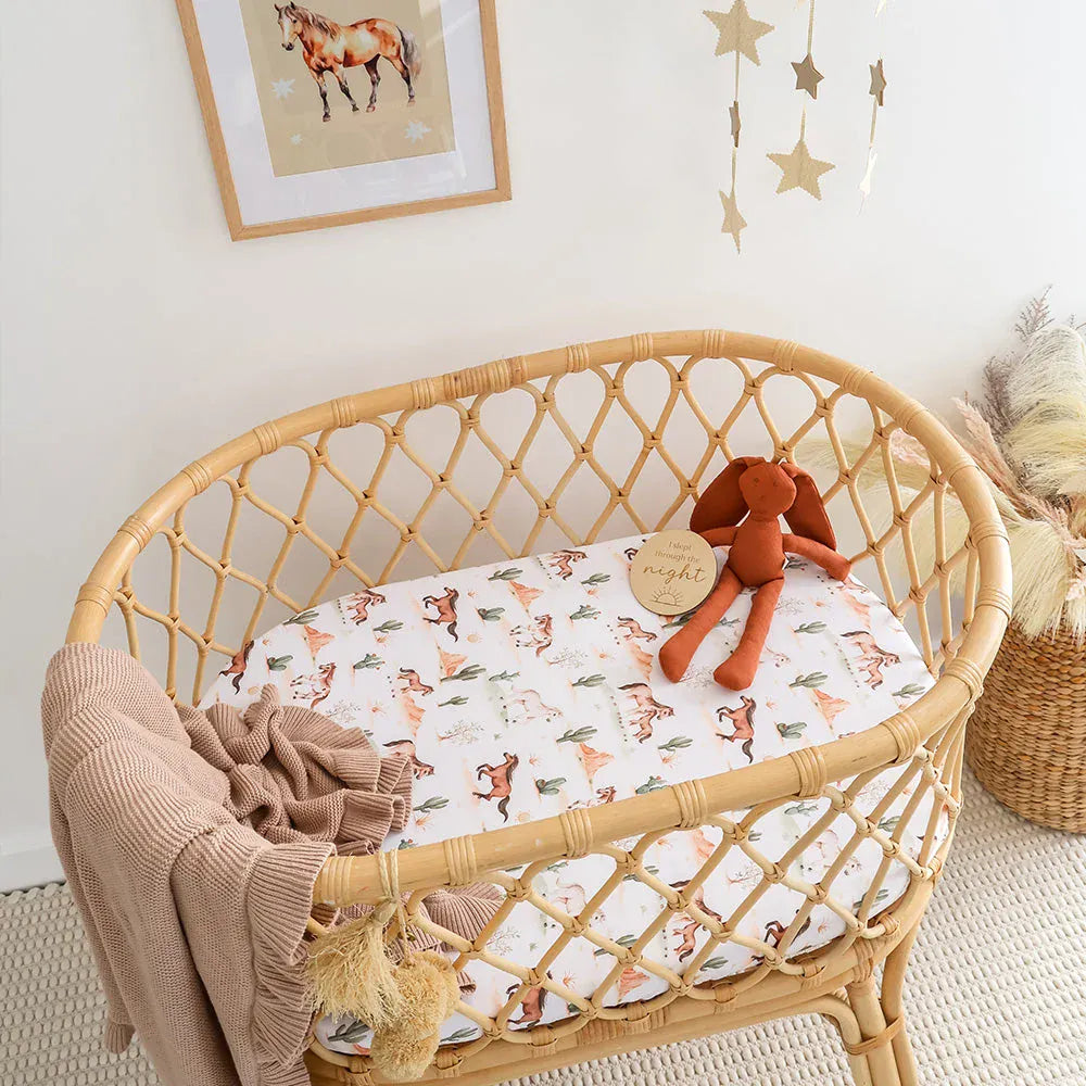 Snuggle Hunny Kids Linen Sheets Wild Horses Organic Bassinet Sheet / Change Pad Cover