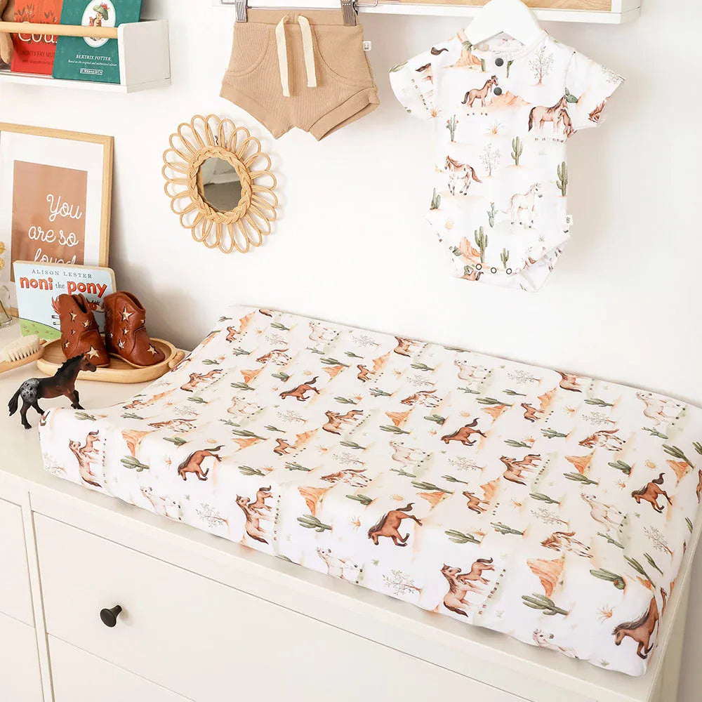 Snuggle Hunny Kids Linen Sheets Wild Horses Organic Bassinet Sheet / Change Pad Cover