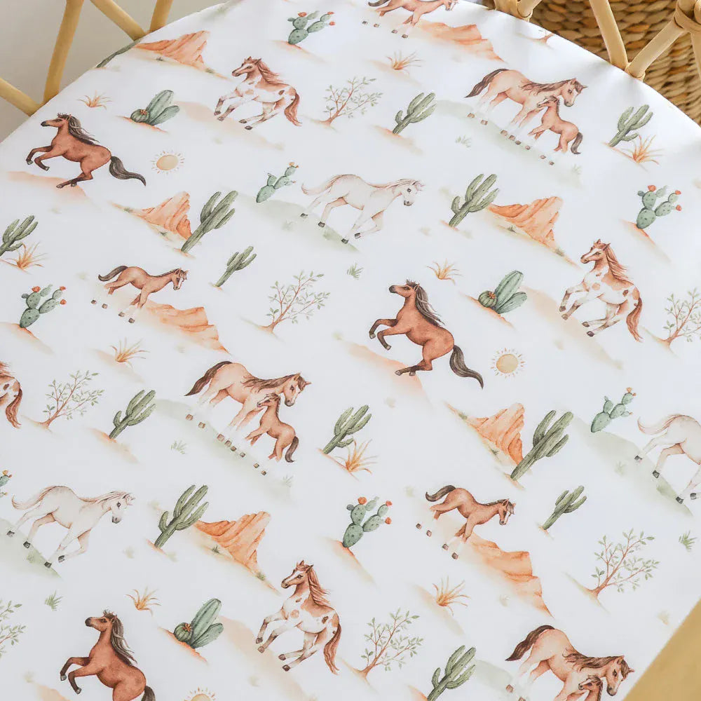 Snuggle Hunny Kids Linen Sheets Wild Horses Organic Bassinet Sheet / Change Pad Cover