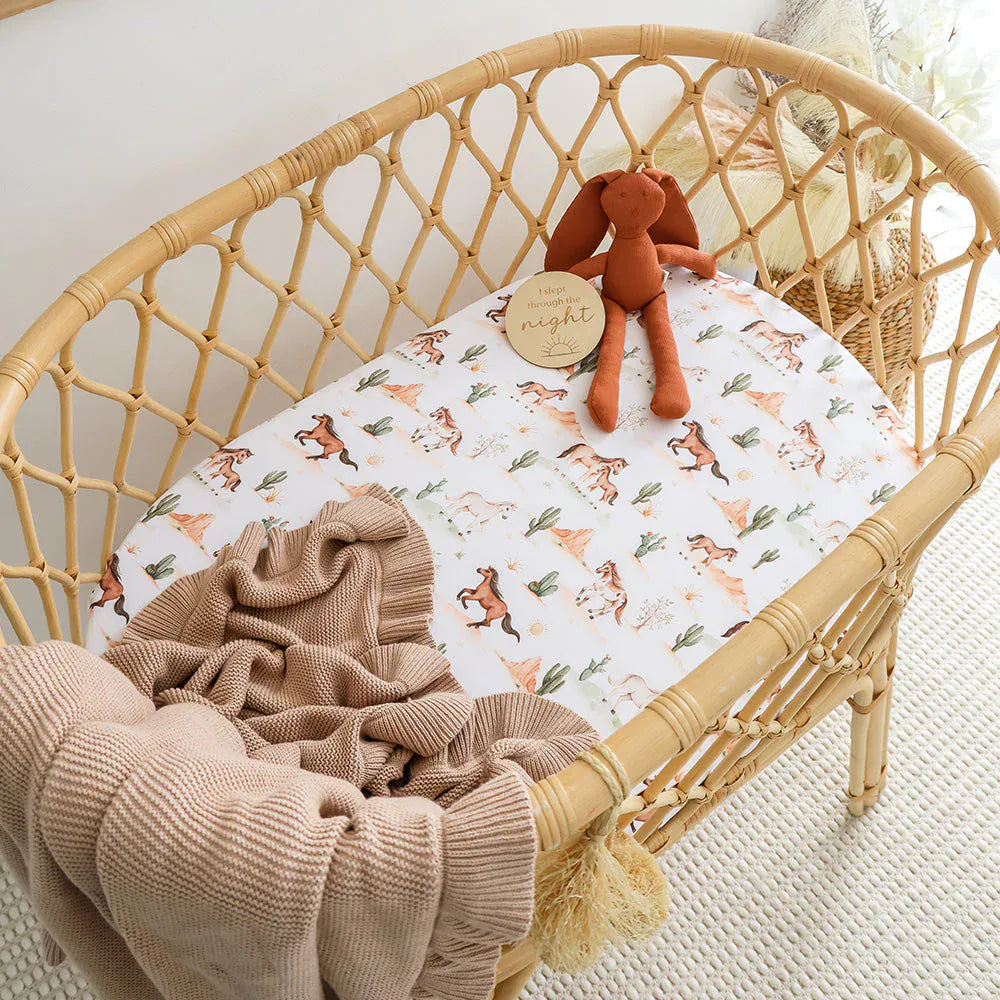 Snuggle Hunny Kids Linen Sheets Wild Horses Organic Bassinet Sheet / Change Pad Cover