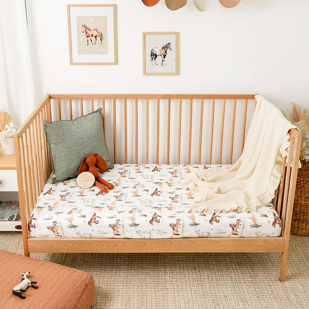 Snuggle Hunny Kids Linen Sheets Wild Horses Organic Fitted Cot Sheet