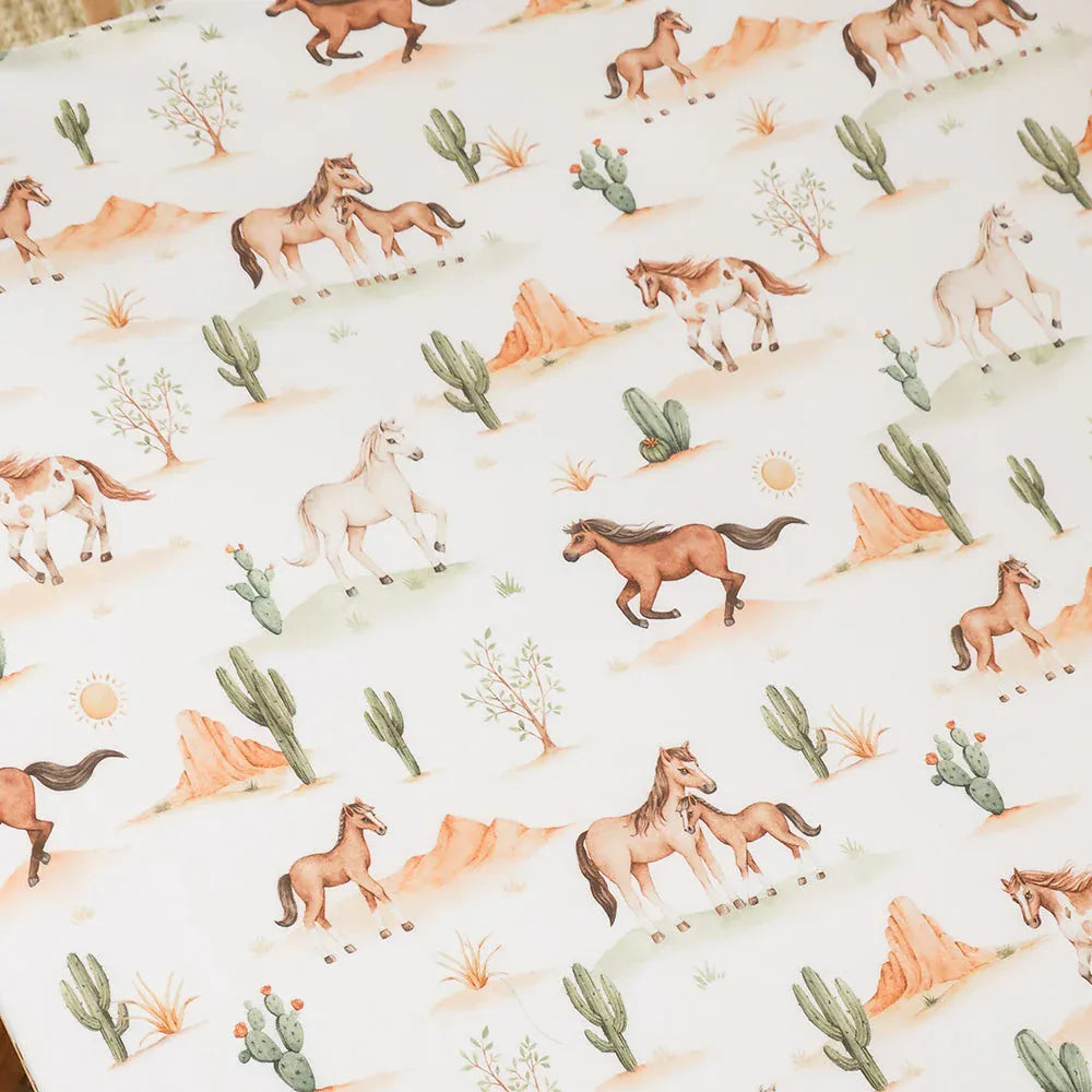 Snuggle Hunny Kids Linen Sheets Wild Horses Organic Fitted Cot Sheet