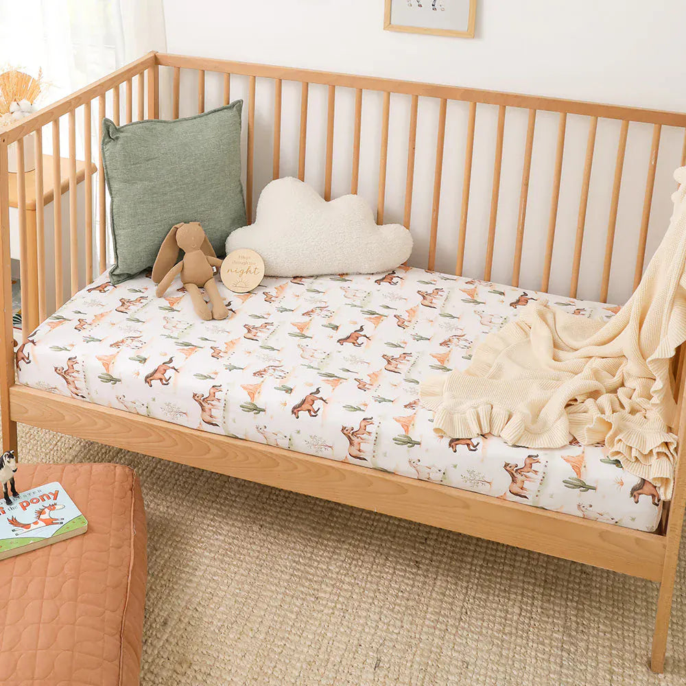 Snuggle Hunny Kids Linen Sheets Wild Horses Organic Fitted Cot Sheet