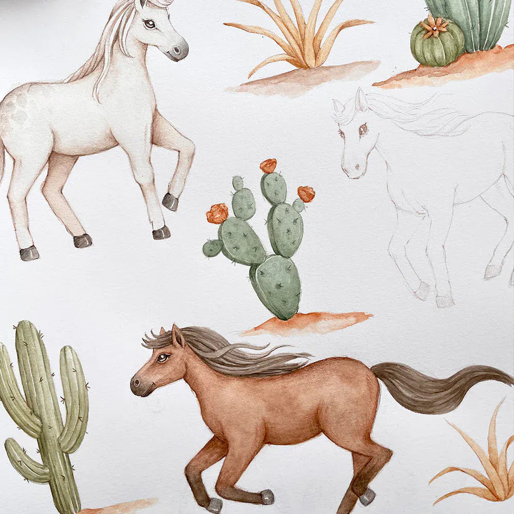 Snuggle Hunny Kids Linen Sheets Wild Horses Organic Jersey Wrap & Beanie Set