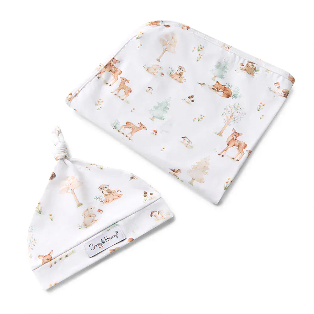 Snuggle Hunny Kids Linen Sheets Woodland Tales Organic Jersey Wrap & Beanie Set