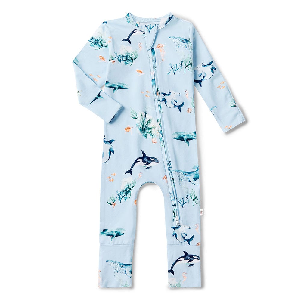 Snuggle Hunny Kids Unisex Onesie Blue Ocean Organic Snugglesuit Convertible Romper