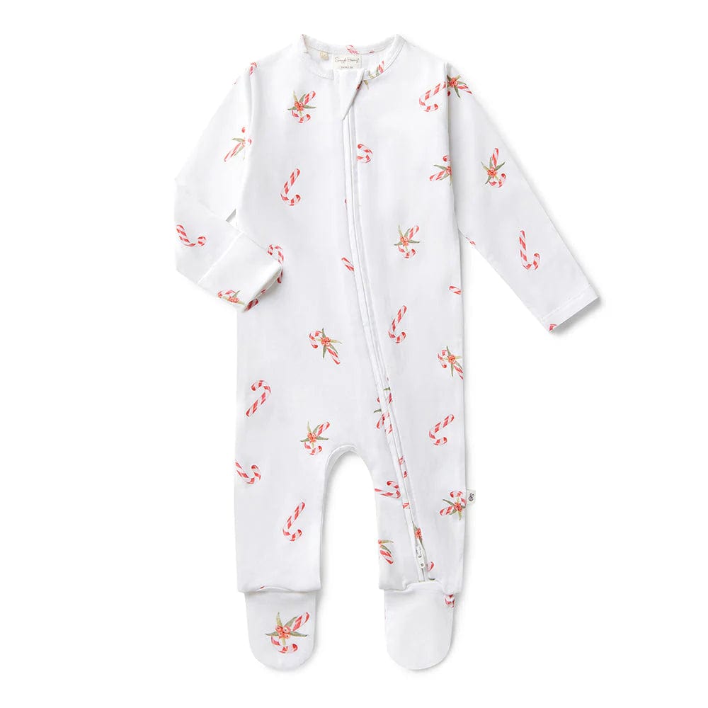 Snuggle Hunny Kids Unisex Onesie Candy Cane Organic Snuggle Sleepsuit Zip Footie