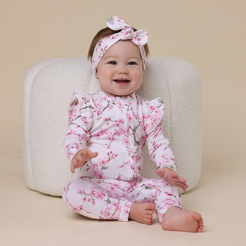 Snuggle Hunny Kids Unisex Onesie Cherry Blossom Organic Snugglesuit Convertible Romper with Frill