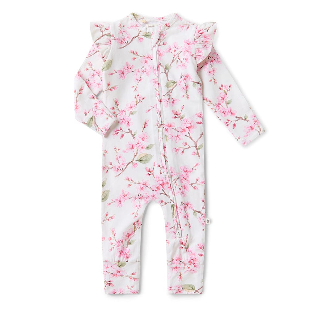 Snuggle Hunny Kids Unisex Onesie Cherry Blossom Organic Snugglesuit Convertible Romper with Frill