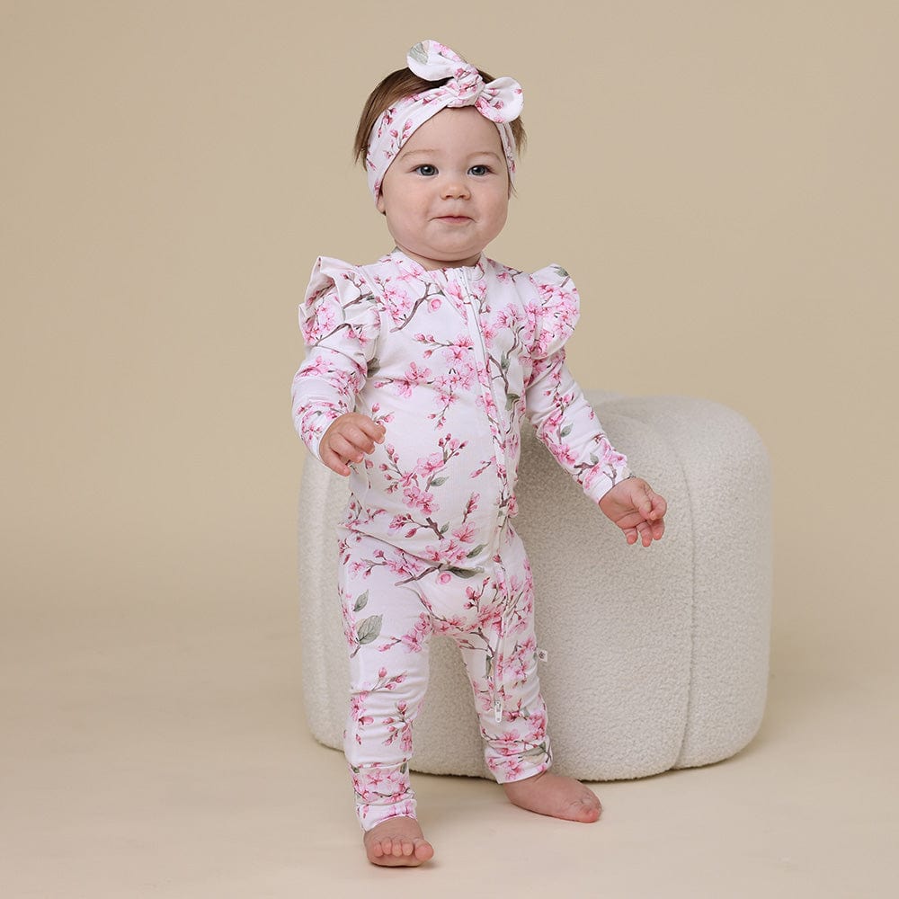 Snuggle Hunny Kids Unisex Onesie Cherry Blossom Organic Snugglesuit Convertible Romper with Frill