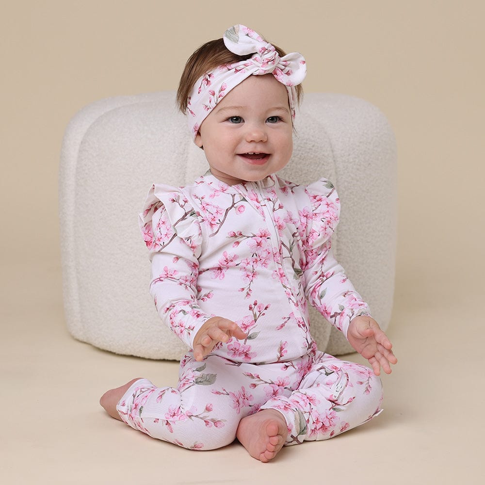 Snuggle Hunny Kids Unisex Onesie Cherry Blossom Organic Snugglesuit Convertible Romper with Frill