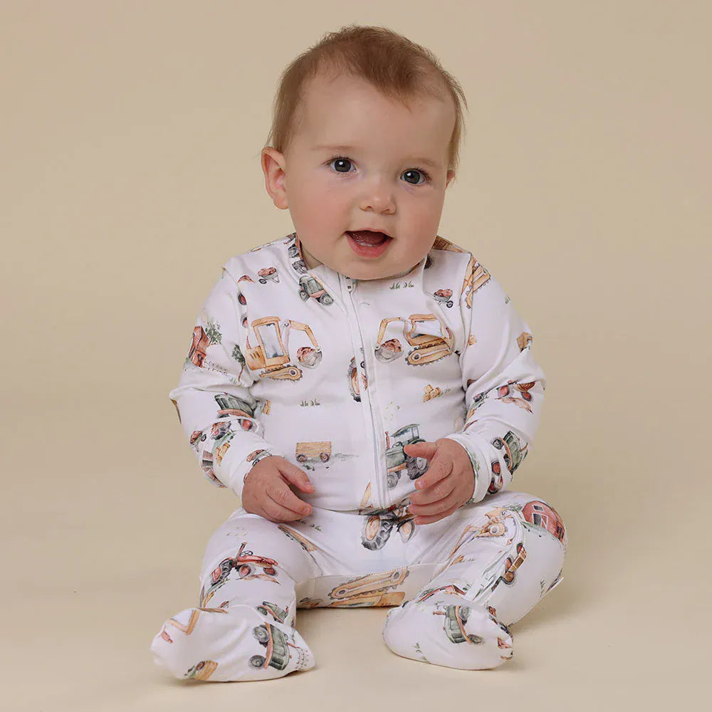 Snuggle Hunny Kids Unisex Onesie Diggers & Tractors Organic Snuggle Sleepsuit Zip Footie