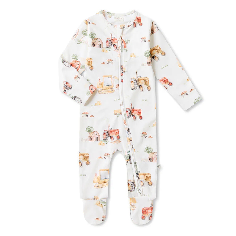 Snuggle Hunny Kids Unisex Onesie Diggers & Tractors Organic Snuggle Sleepsuit Zip Footie