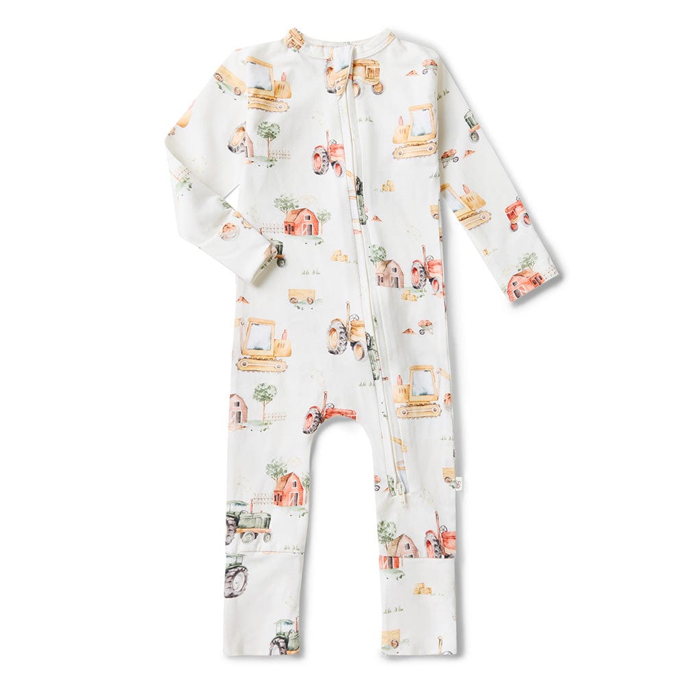 Snuggle Hunny Kids Unisex Onesie Diggers & Tractors Organic Snugglesuit Convertible Romper