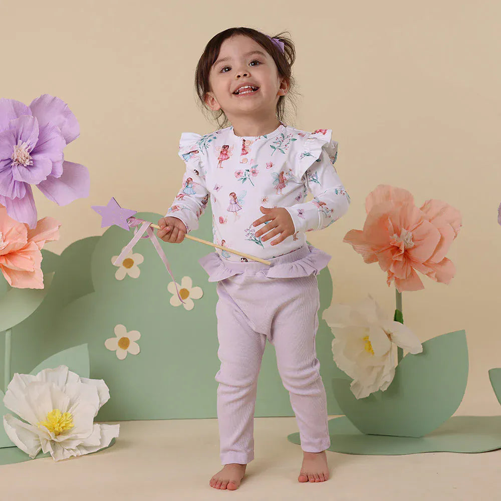 Snuggle Hunny Kids Unisex Onesie Fairy Garden Long Sleeve Organic Bodysuit with Frill