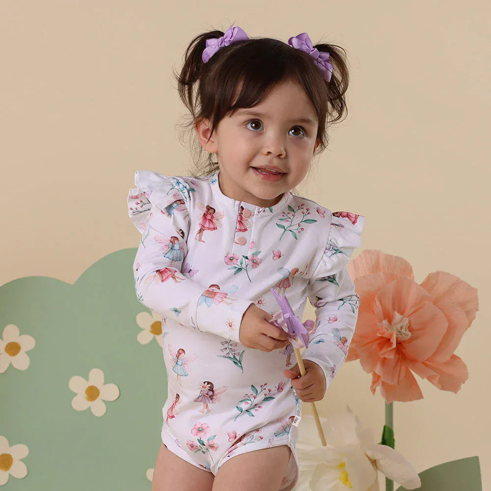 Snuggle Hunny Kids Unisex Onesie Fairy Garden Long Sleeve Organic Bodysuit with Frill