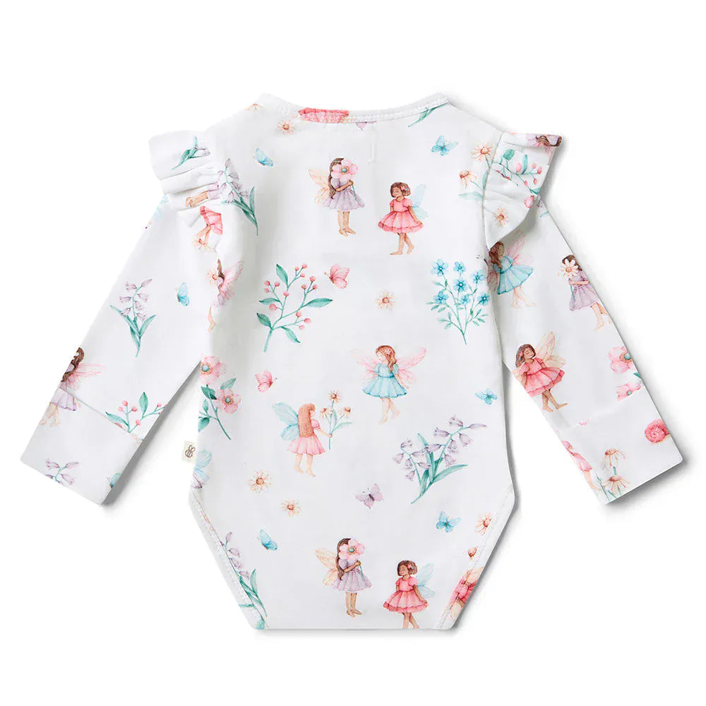 Snuggle Hunny Kids Unisex Onesie Fairy Garden Long Sleeve Organic Bodysuit with Frill
